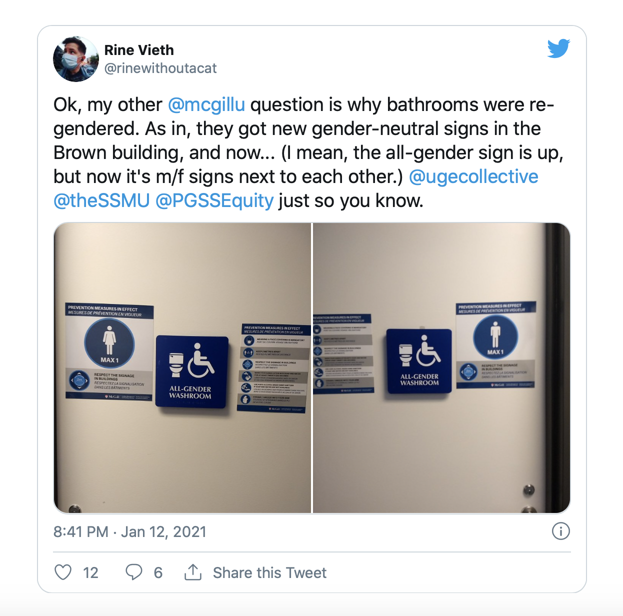 gender-neutral restroom and policies tweet